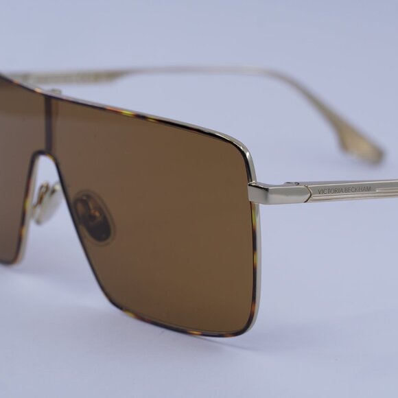 Victoria Beckham VB238S 723 Sunglasses Gold Shield Frame, Caramel Lenses - Picture 4 of 10